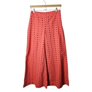 Free People 4 Helena Eyelet Pants Wide Leg Coral‎ Pink Boho Festival Beachy